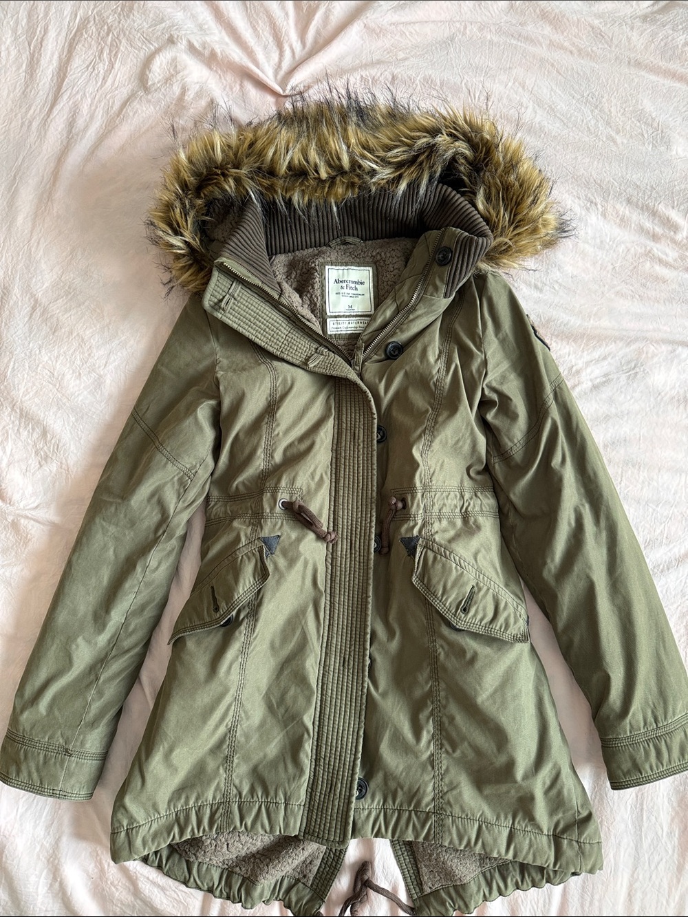 Y2K Abercrombie & fitch olive green vintage fur jacket